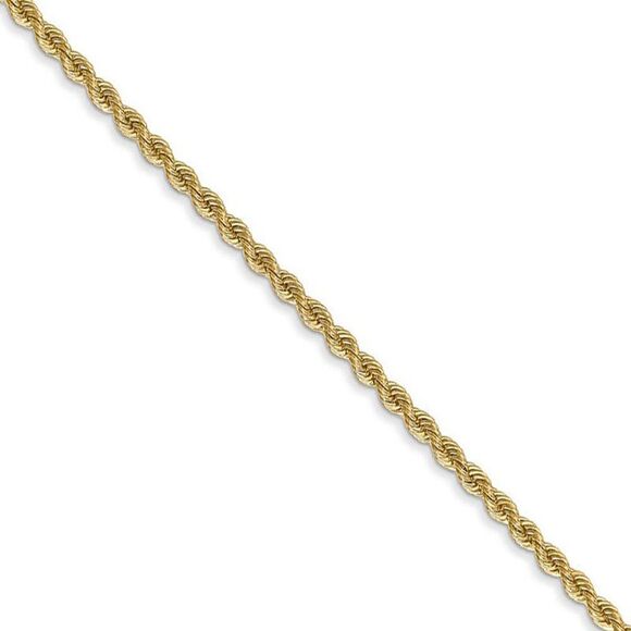 2mm, 14k Yellow Gold, Handmade Solid Rope Chain Necklace, 16 Inch - Picture 1 of 8
